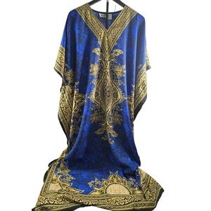 Sante Classics Kaftan Dress Blue Gold Paisley Medallion Maxi Caftan One Size